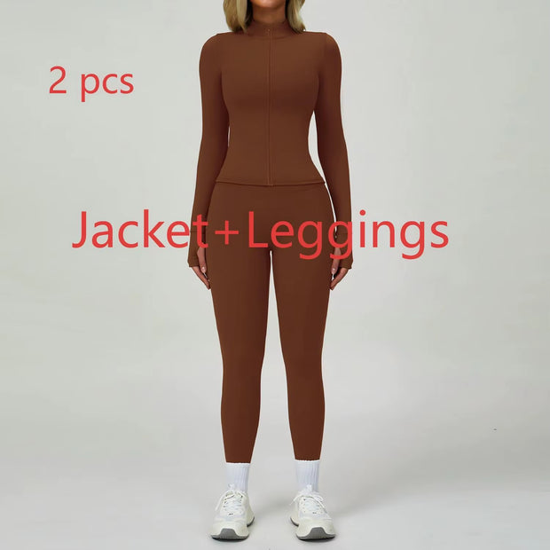 Newest Zipper Long Sleeve Yoga Set 2PCS High Waist Fitness Sport Gym Suit Sportwear Women Set Workout Clothestracksuit Academic