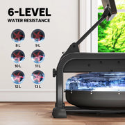 Water Rowing Machine, Rowing Machines for Home Gym with Adjustable Resistance, Wheels, LCD Monitor