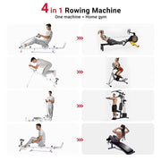 UMAY 4-In-1 Ab-Trainer Combined Rowing Machine with Adjustable Height Levels, Elastic Band Attached Abdominal Machine.