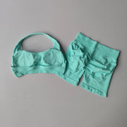 2 Pieces Yoga Suit for Women Seamless Fitness Gym Clothes Halter Sports Bra Matching Impact Shorts Workout Sets Gym Outfit