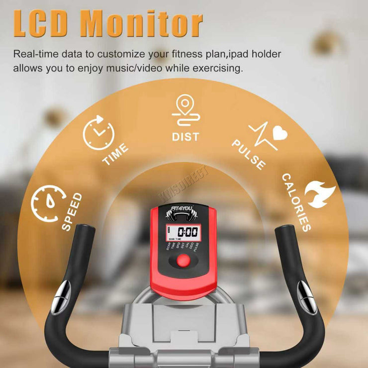 Exercise Bike Indoor Cycling Home Gym Workout Cardio Fitness LCD Monitor Black