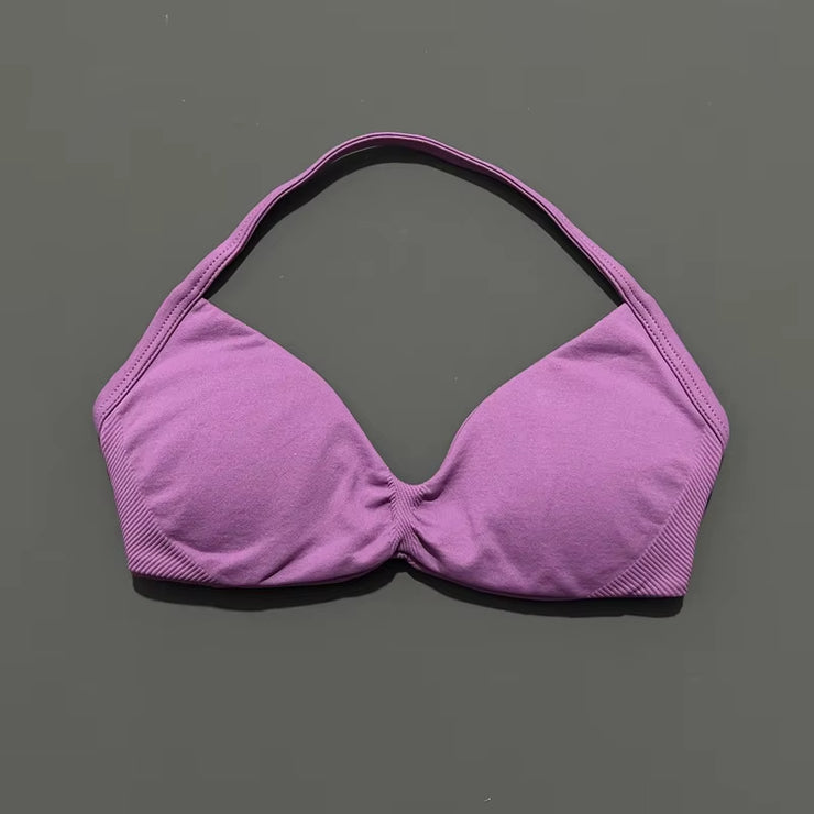 Impact Strappy Bra Gym Top Women High Support Thin Strap Halter Sports Seamless Bras Scrunch Push-Up Workout Yoga Tanks