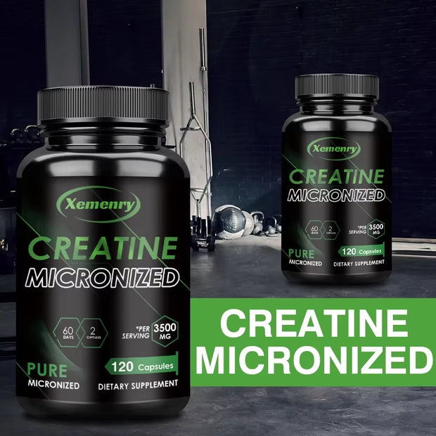 Creatine Monohydrate - Build Muscle and Improve Performance, Explosive Power for Men, Increase Strength - 120 Capsules