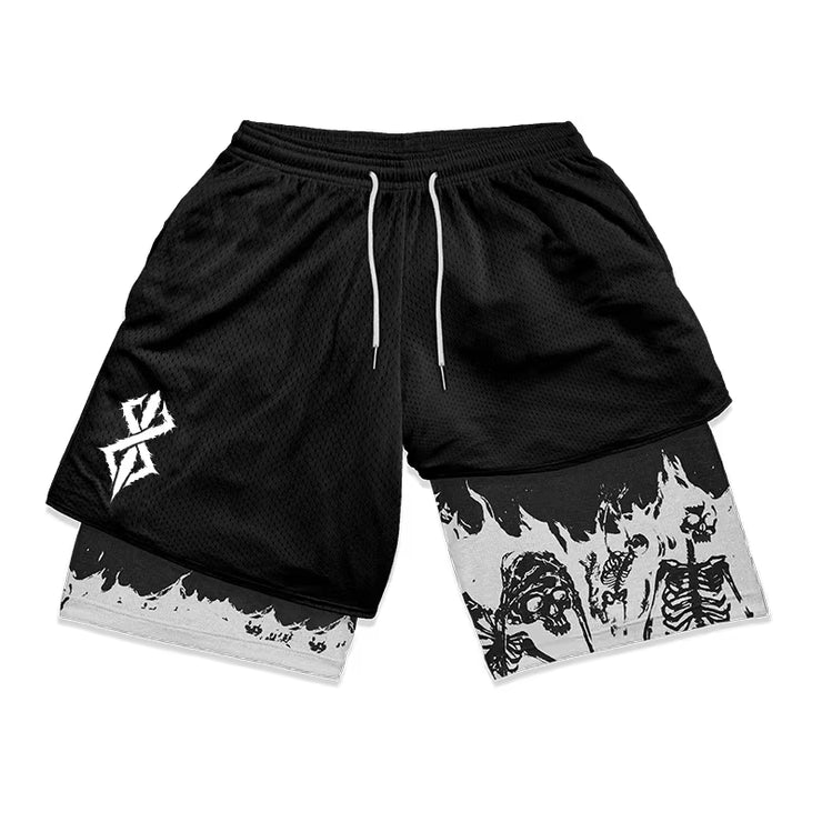 2 in 1 Running Shorts for Men Berserk Print Gym Workout Fitness Athletic Shorts with Pockets Summer Activewear Quick Dry