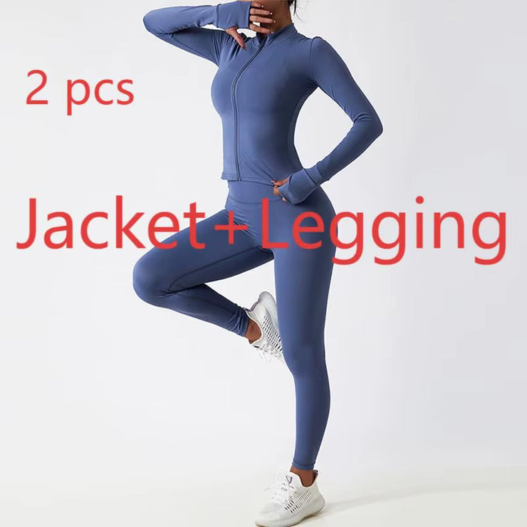 Newest Zipper Long Sleeve Yoga Set 2PCS High Waist Fitness Sport Gym Suit Sportwear Women Set Workout Clothestracksuit Academic