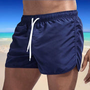 Summer Low-Rise Elastic Waistband Drawstring Beach Surfing Shorts Breathable Side Irregular Trim Men Swimwear Shorts