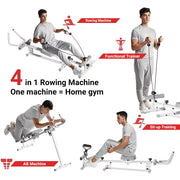 UMAY 4-In-1 Ab-Trainer Combined Rowing Machine with Adjustable Height Levels, Elastic Band Attached Abdominal Machine.