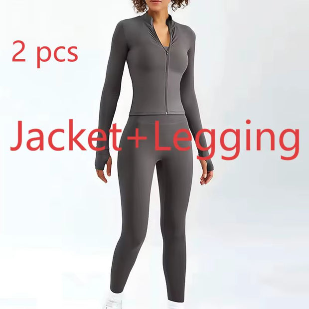 Newest Zipper Long Sleeve Yoga Set 2PCS High Waist Fitness Sport Gym Suit Sportwear Women Set Workout Clothestracksuit Academic