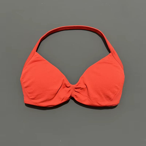 Impact Strappy Bra Gym Top Women High Support Thin Strap Halter Sports Seamless Bras Scrunch Push-Up Workout Yoga Tanks