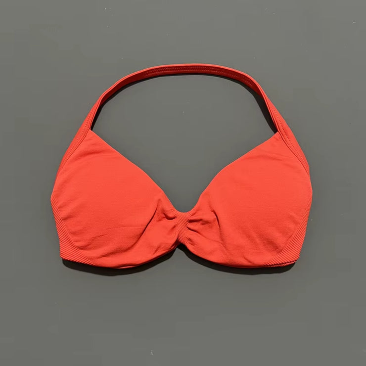 Impact Strappy Bra Gym Top Women High Support Thin Strap Halter Sports Seamless Bras Scrunch Push-Up Workout Yoga Tanks