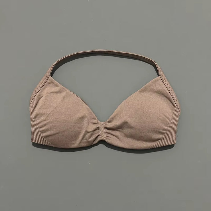 Impact Strappy Bra Gym Top Women High Support Thin Strap Halter Sports Seamless Bras Scrunch Push-Up Workout Yoga Tanks