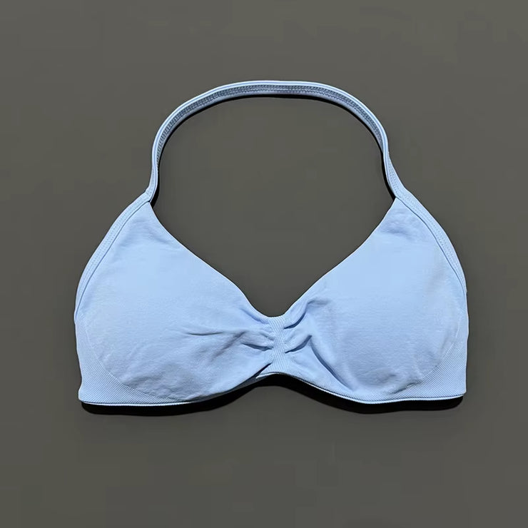 Impact Strappy Bra Gym Top Women High Support Thin Strap Halter Sports Seamless Bras Scrunch Push-Up Workout Yoga Tanks