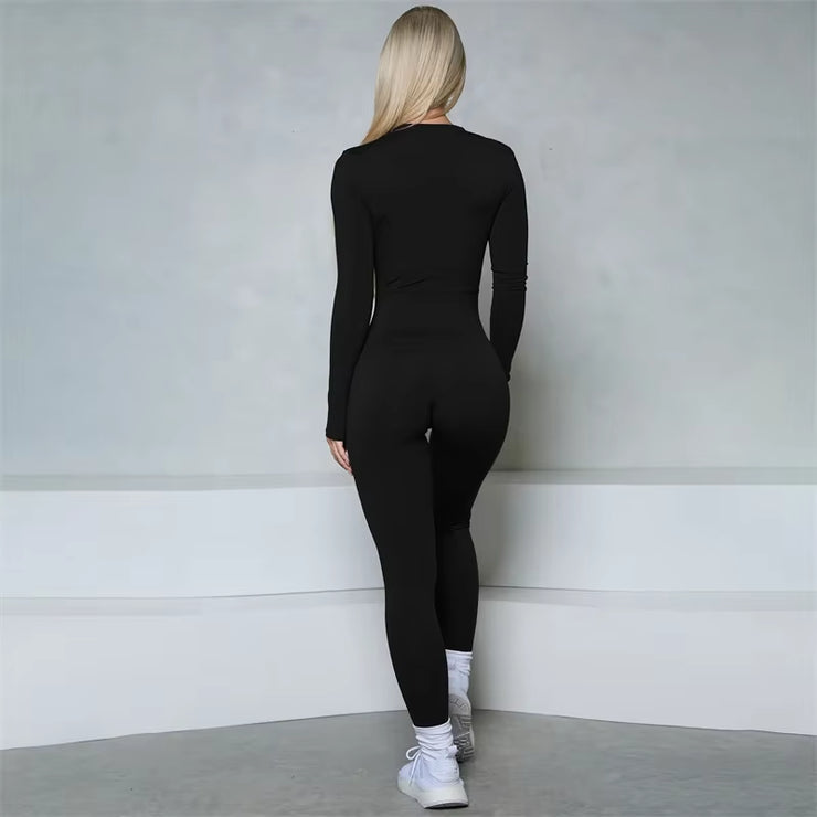 Women Bum Women Long Sleeve Zipper Jumpsuit One-Piece Zipper Yoga Set Gym Push up Workout Clothes Fitness Bodysuit Sportswear
