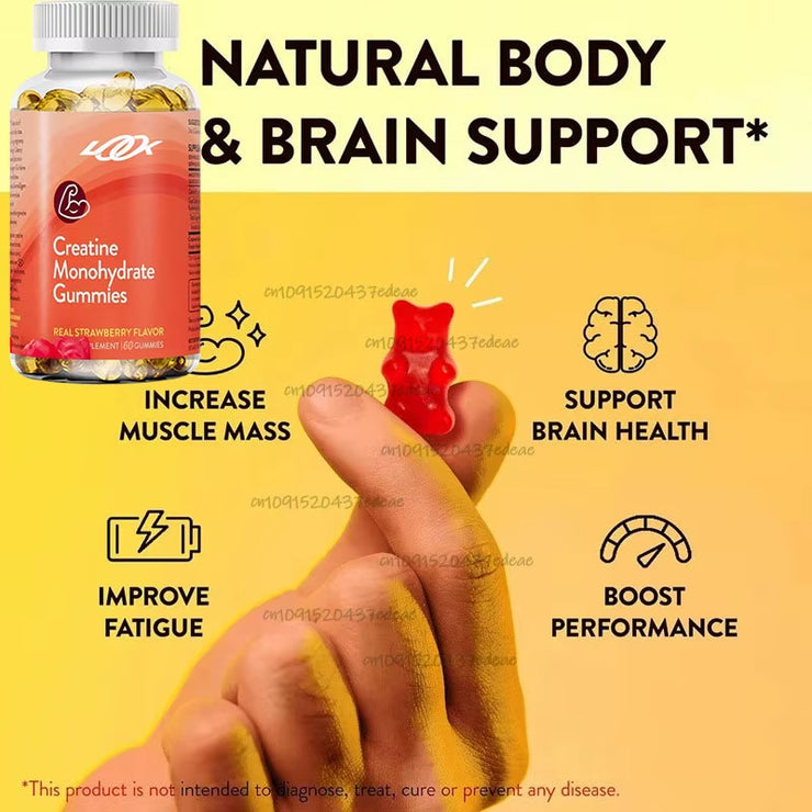 60 Pieces of Creatine Monohydrate Gummies Exercise to Restore Anaerobic Endurance, No Bloating, Strawberry Low Sugar