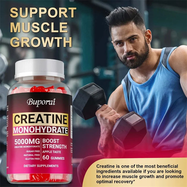 Creatine Monohydrate Gummies - Pre-Workout Creatine to Help Build Muscle, Enhance Energy and Performance