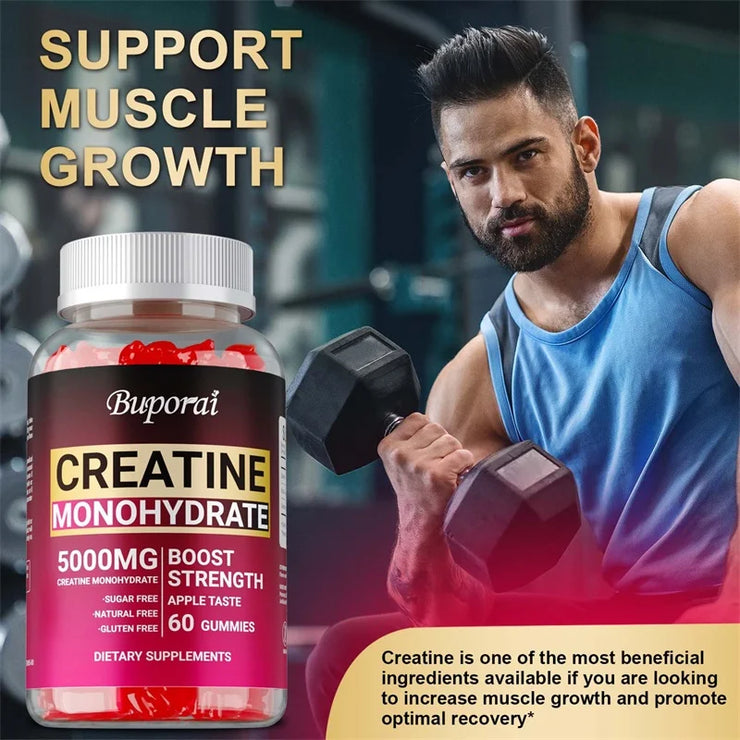 Creatine Monohydrate Gummies - Pre-Workout Creatine to Help Build Muscle, Enhance Energy and Performance
