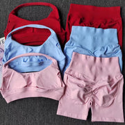 2 Pieces Yoga Suit for Women Seamless Fitness Gym Clothes Halter Sports Bra Matching Impact Shorts Workout Sets Gym Outfit