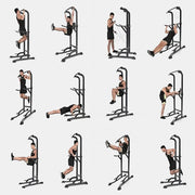 Power Tower Dip Station, Pull up Bar Stand Power Rack with Backrest and Resistance Band, Height Adjustable Strength Training Equipment for Fitness Home Workout, Black