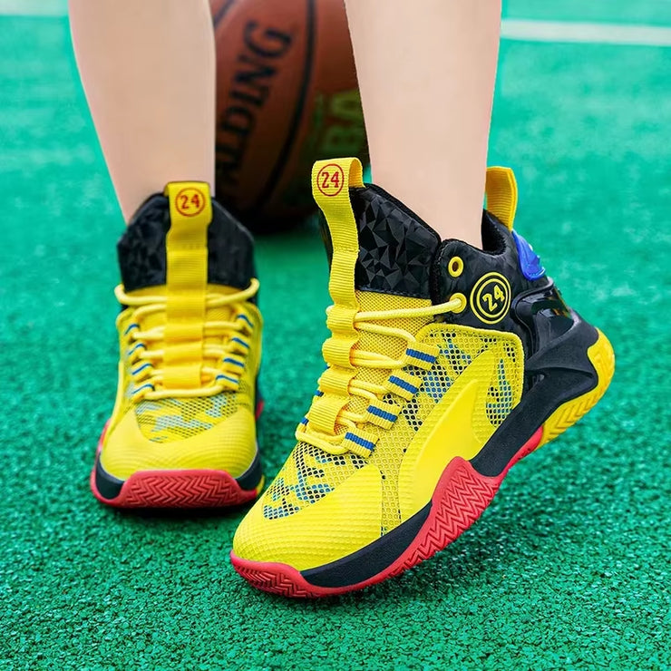 New Thick Sole Soft Boys Basketball Shoes Non-Slip Children Sport Shoes Outdoor Boys Basketball Sneakers Rubber Kids Gym Shoes