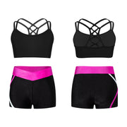 Kids Girls Workout Gymnastics Outfits Sleeveless Crop Top with Shorts Gym Running Sports Dance Performance Activewear Sportswear