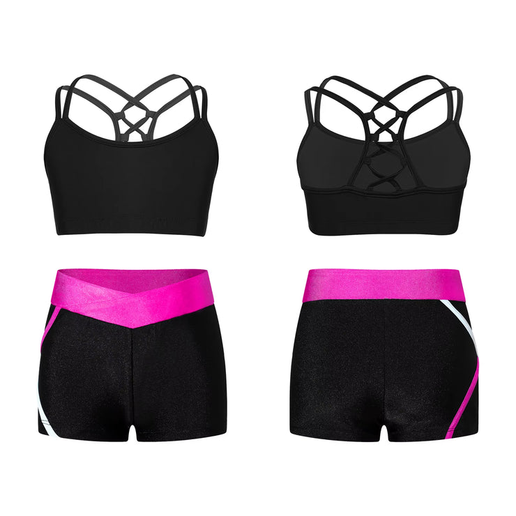 Kids Girls Workout Gymnastics Outfits Sleeveless Crop Top with Shorts Gym Running Sports Dance Performance Activewear Sportswear