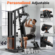 Home Gym Station, Workout Station with 154LBS Weight Stack, Home Gym Equipment for All Body Training