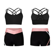 Kids Girls Workout Gymnastics Outfits Sleeveless Crop Top with Shorts Gym Running Sports Dance Performance Activewear Sportswear