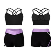 Kids Girls Workout Gymnastics Outfits Sleeveless Crop Top with Shorts Gym Running Sports Dance Performance Activewear Sportswear