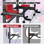 Power Tower Dip Station, Pull up Bar Stand Power Rack with Backrest and Resistance Band, Height Adjustable Strength Training Equipment for Fitness Home Workout, Black