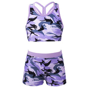 Girls Two Pieces Printed Swimwear Swimsuits Tank Top + Shorts Kids Tracksuits Ballet Gym Outfits Summer Childrens Bathing Suits