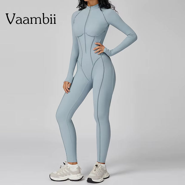 Yoga Suit Seamless Jumpsuit Summer Long Sleeve Zipper Sports Wear Gym Fitness Bodysuits Women Running Workout Clothes