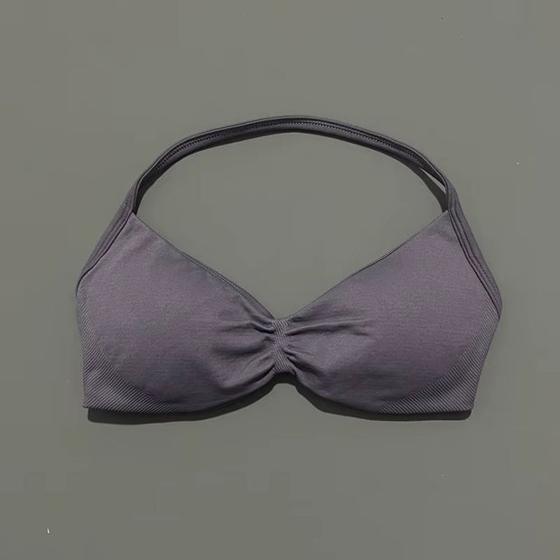 Impact Strappy Bra Gym Top Women High Support Thin Strap Halter Sports Seamless Bras Scrunch Push-Up Workout Yoga Tanks