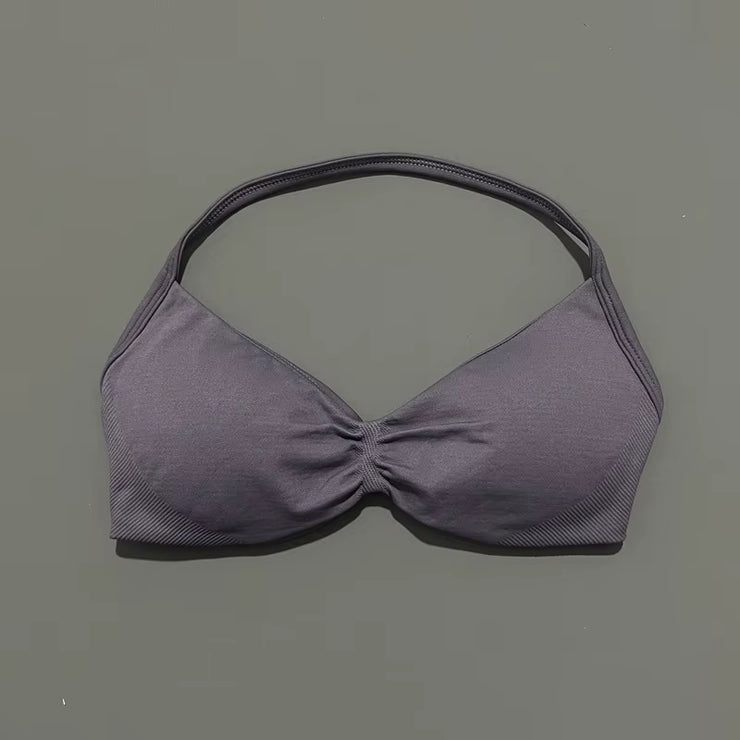 Impact Strappy Bra Gym Top Women High Support Thin Strap Halter Sports Seamless Bras Scrunch Push-Up Workout Yoga Tanks